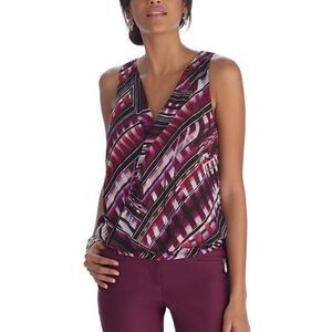 WHBM Womens Size XS Purple & Black Sleeveless Geometric Crossover Blouse Top